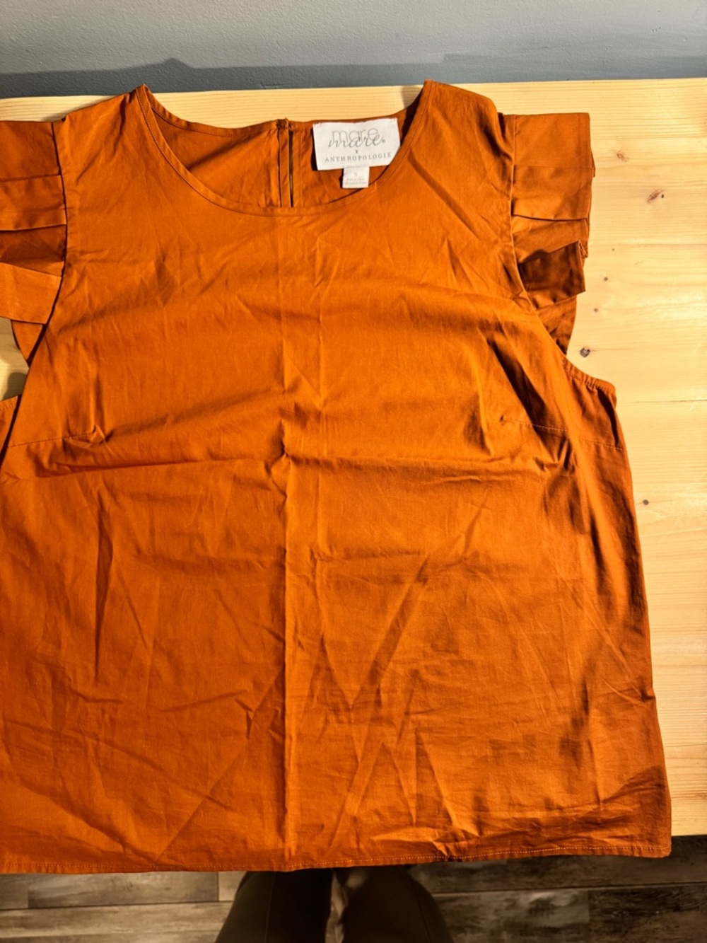 Anthropologie Orange Ruffle Sleeve Cotton Top
